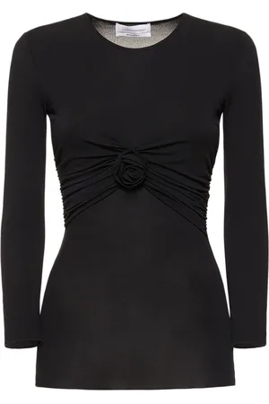 BLUMARINE Jersey 3/4 Sleeves Draped Top W/ Rose
