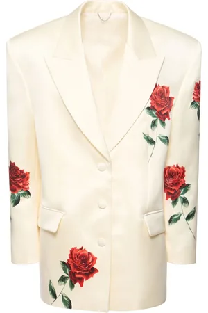 MAGDA BUTRYM Rose Printed Silk Blend Satin Blazer