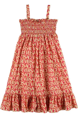 VERSACE Printed Cotton Midi Dress W/ Ruffles