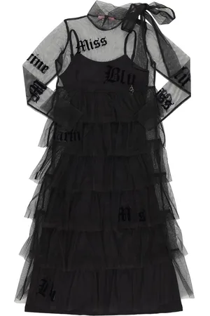 MISS BLUMARINE Flocked Logo Tulle & Jersey Dress