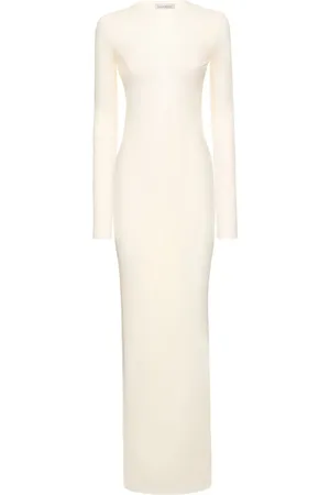 Ludovic De Saint Sernin Crystal Logo Long Sleeve Mesh Midi Dress