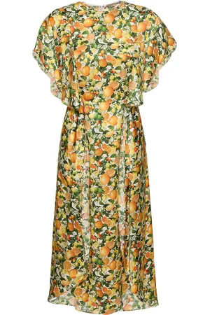Stella McCartney Lemon Print Silk Midi Dress