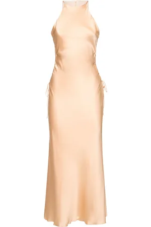 Alessandra Rich Silk Satin Midi Dress W/ Side Lace-up
