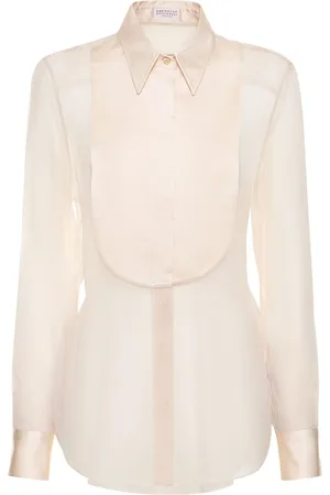 Brunello Cucinelli Crispy Sheer Silk Chiffon Shirt