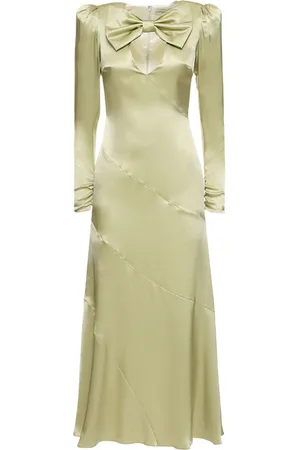 Alessandra Rich Silk Satin Midi Dress W/ Bow & Cutout