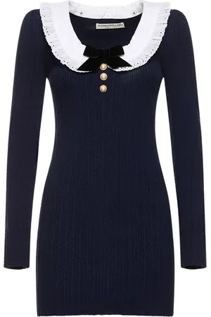 Alessandra Rich Cotton Knit Midi Dress W/ Collar