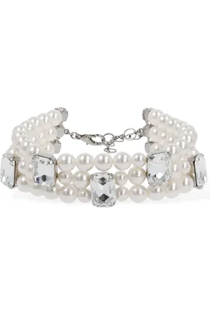 Alessandra Rich Faux Pearl Choker W/ Crystal Elements