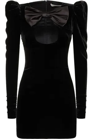 Alessandra Rich Velvet Mini Dress W/ Duchesse Bow