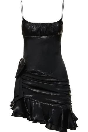 Alessandra Rich Laminated Silk Blend Mini Dress W/volant