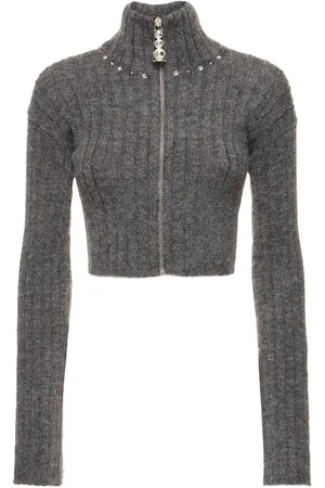 Alessandra Rich Mohair Blend Knit Crop Cardigan