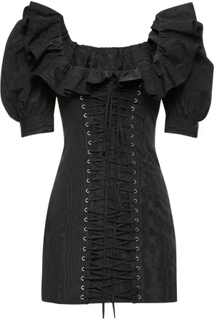 Alessandra Rich Moiré Mini Dress W/ Lace-up Detail
