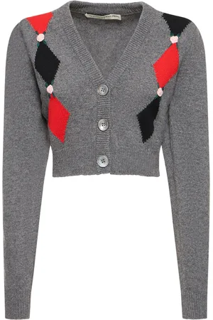 Alessandra Rich Diamond Jacquard Wool Knit Crop Cardigan