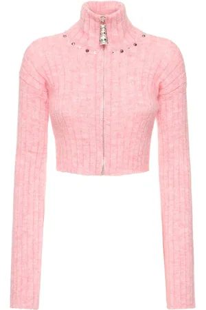 Alessandra Rich Mohair Blend Knit Crop Cardigan