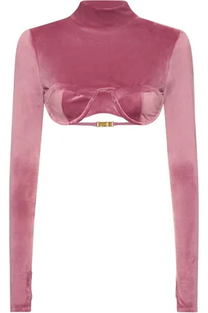 GCDS Cropped Velvet Long Sleeve Top