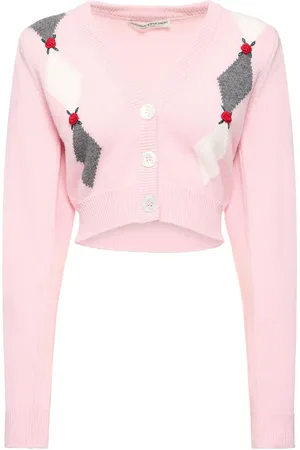 Alessandra Rich Diamond Jacquard Wool Knit Crop Cardigan
