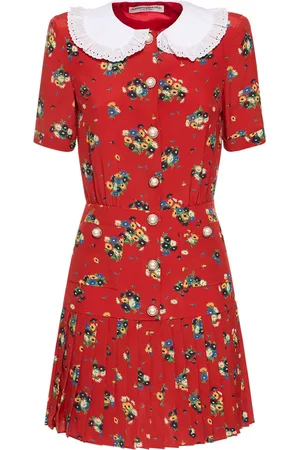 Alessandra Rich Printed Silk Crepe Mini Dress W/ Pleats