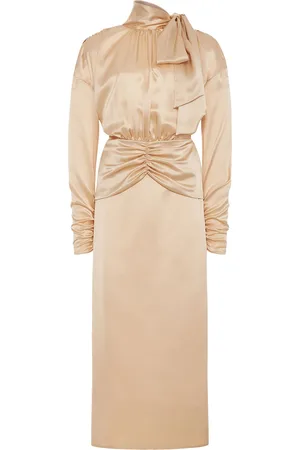 Alessandra Rich Open Back Silk Satin Midi Dress W/ Bow