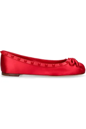 VALENTINO GARAVANI 5mm Rockstud Satin & Leather Flats