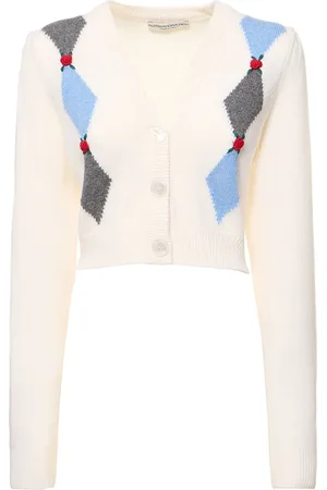 Alessandra Rich Diamond Jacquard Wool Knit Crop Cardigan