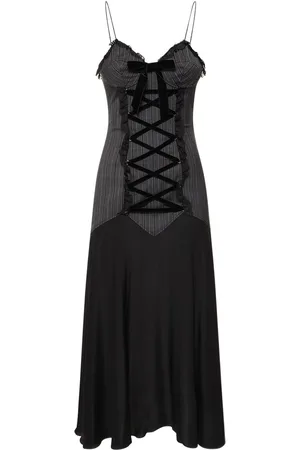 Alessandra Rich Pinstripe Wool Lace-up Midi Dress