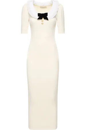 Alessandra Rich Cotton Knit Midi Dress W/ Collar