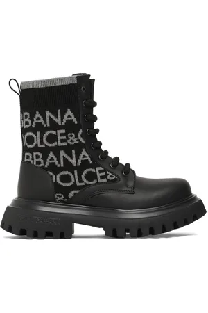 Dolce & Gabbana Intarsia Logo Knit & Leather Boots