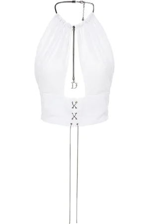 Dsquared2 Sequined Satin Halter Crop Top W/chain
