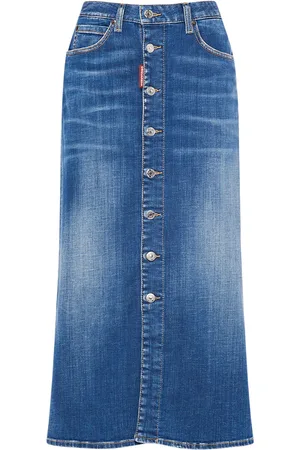 Dsquared2 Denim Midrise Midi Skirt W/ Buttons