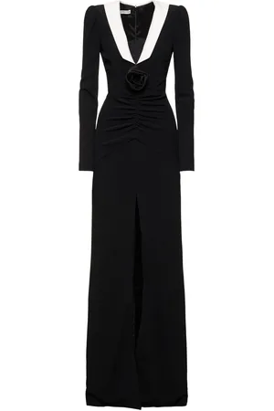 Alessandra Rich Cady Evening Dress W/ Rose