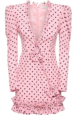 Alessandra Rich Polka Dot Print Ruffled Silk Mini Dress