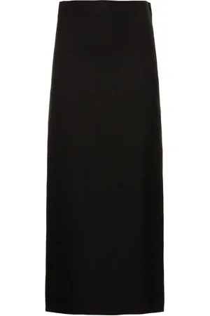 Serafini Linen Blend Side Split Long Skirt