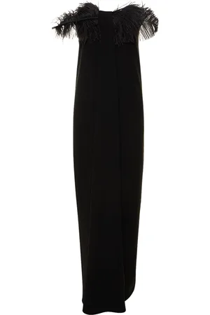 16Arlington Mirai Tech Crepe Long Dress W/feathers