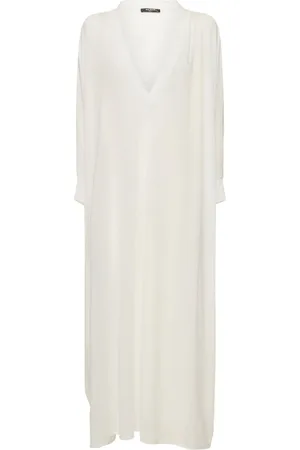 Balmain Shiny Jersey Long V-neck Kaftan Dress