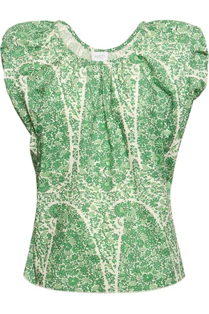 Giambattista Valli Printed Poplin Draped Short Sleeve Top