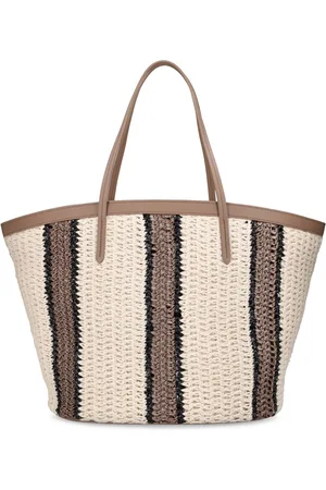 Brunello Cucinelli Macro Regimental Straw Effect Tote Bag