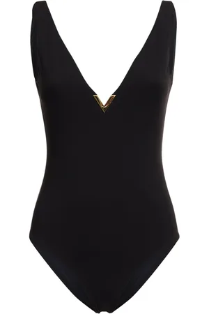 VALENTINO Lycra V-neck Logo One Piece Swimsuit