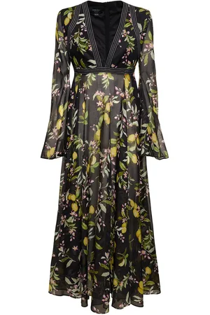 Giambattista Valli Printed Cotton V Neck Long Dress