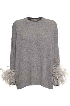 VALENTINO Wool Knit Sweater W/feathers