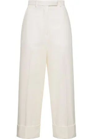 Thom Browne Straight Cotton High Waist Cropped Pants
