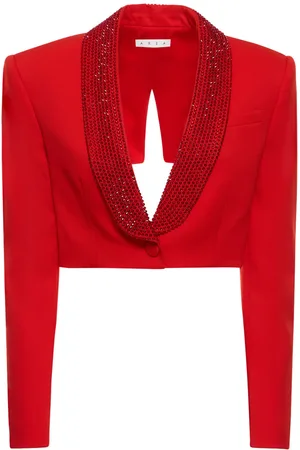 AREA Embellished Wool Cropped Blazer