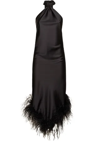 GIUSEPPE DI MORABITO Satin Midi Dress W/feathers