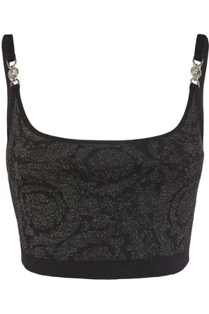 VERSACE Barocco Embellished Lurex Knit Bra Top