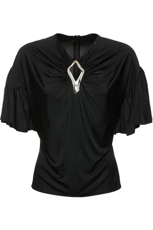 Lanvin Embellished Draped Satin Top