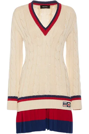 Dsquared2 V Neck Cotton Cable Knit Mini Dress