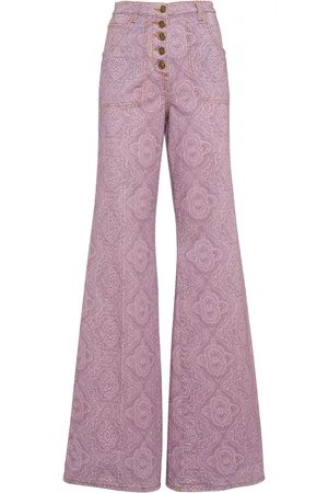 Etro Printed Cotton Denim Flared Jeans
