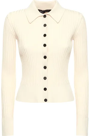 Proenza Schouler Ribbed Knit Viscose Blend Polo Cardigan
