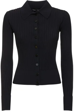 Proenza Schouler Ribbed Knit Viscose Blend Polo Cardigan