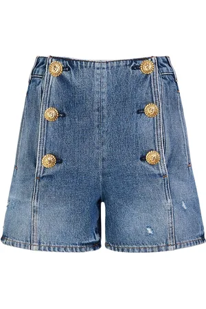 Balmain 6-button High Waist Denim Shorts