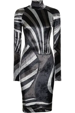 Puccini Printed Velvet Jersey T-neck Mini Dress