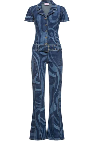 Puccini Printed Denim Long Jumpsuit